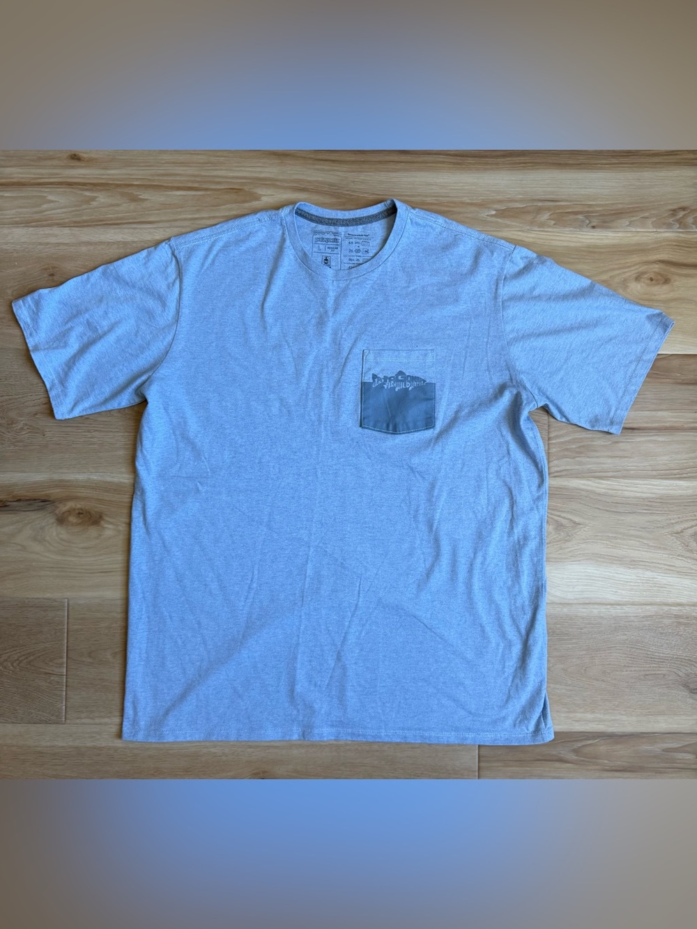 Patagonia Men’s Wild Waterline Pocket Responsibility Tee - Size L - Light Blue